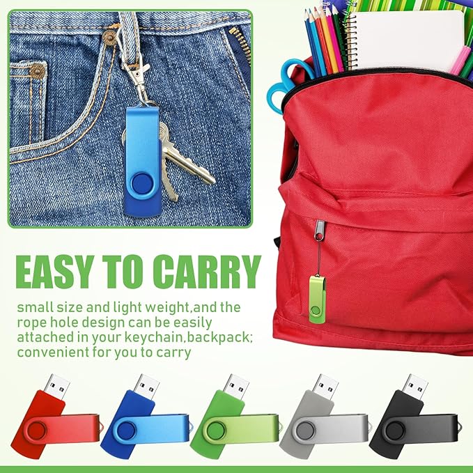 Copkim 50 Pack 32GB USB 2.0 Flash Drives Bulk Portable USB Thumb Drives Swivel with LED Light Swivel Flash Memory Pen Jump Stick for Data Storage Back to School Office Employee Appreciation Gift