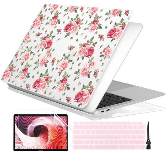 Batianda Case for M1 MacBook Air 13 Inch Model A2337 A2179 A1932 2021 2020 2019 Release,Lovely Floral Design Matte Hard Shell with Keyboard Cover & Screen Protector, Roses