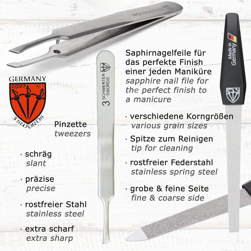 3 Swords Germany 5-Piece Manicure Pedicure Grooming Kit - Professional Nail Care Set in Fashion Leather Case | Gift Box Included