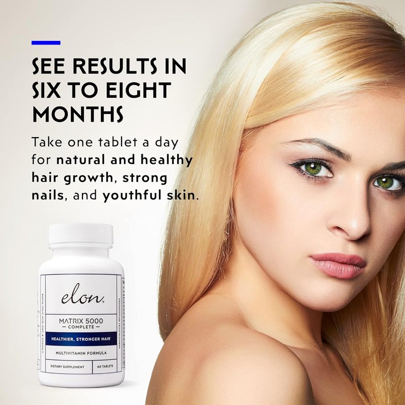 Elon Matrix 5000 Multivitamin - Biotin Supplement for Healthy Skin, Hair & Nails | 60-Day Supply