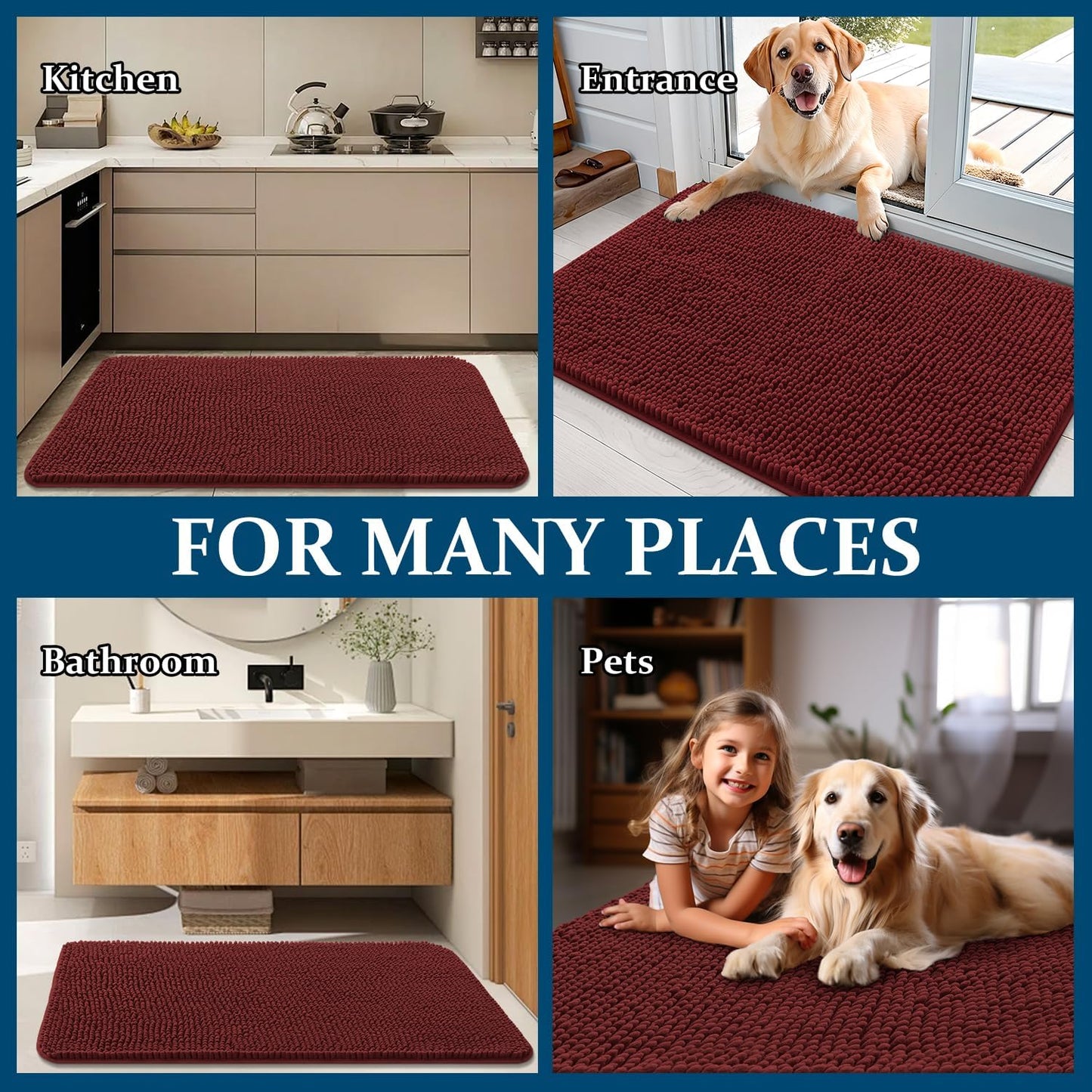 OLANLY Dog Door Mat - Absorbent Non-Slip Washable Doormat for Muddy Paws | 47x17 Inches, Caramel Russet