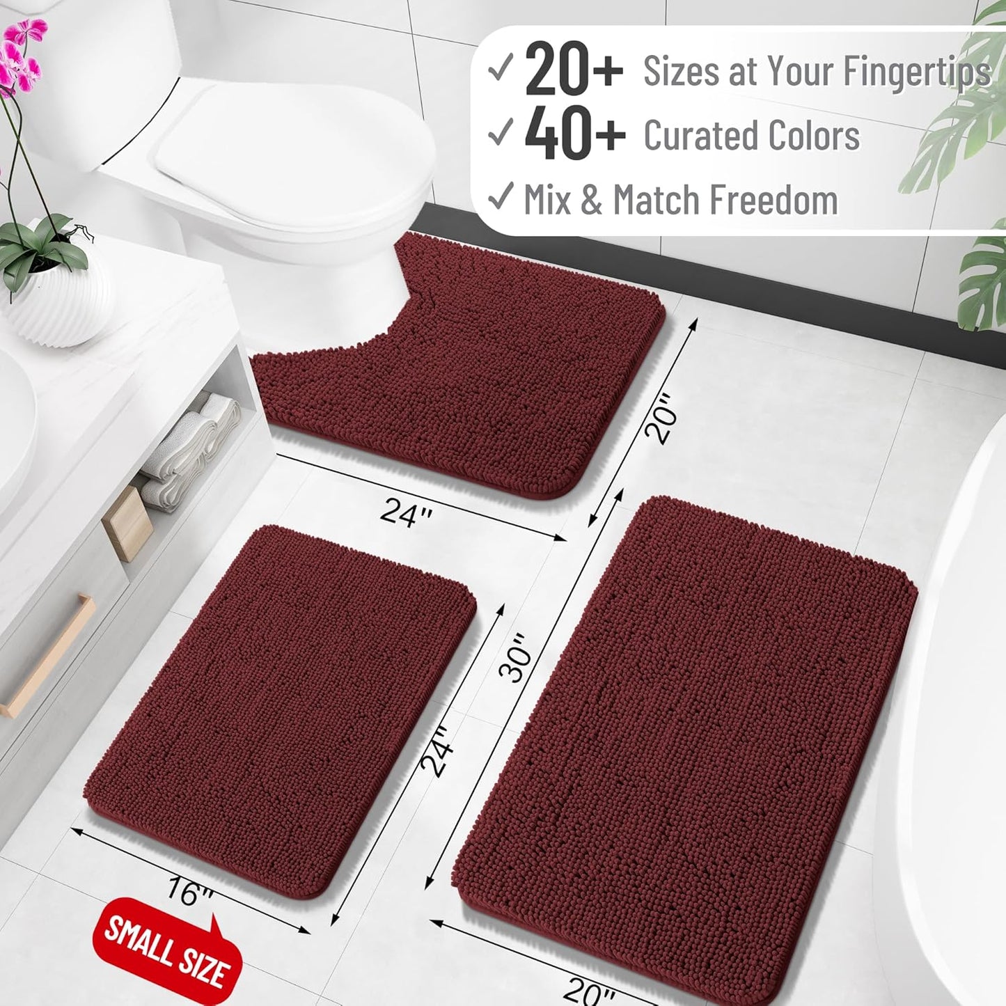 OLANLY Soft Absorbent Chenille Bath Rugs - Quick Dry, Machine Washable 24x16 | Andorra Red-Brown