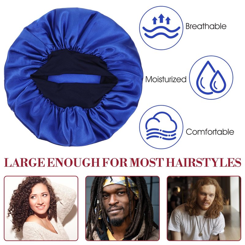 COMNICO 22 Pcs Silk Hair Bonnet for Sleeping, Elastic Wide Band Satin Bonnets Reusable Soft Sleep Cap Color Large Bathing Shower Cap for Women Curly Hair