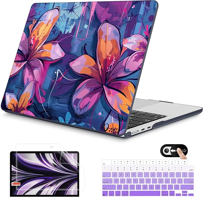 Mektron for 2026 MacBook Air 13-inch M5 Laptop Case A3449 with 13.6-inch Liquid Retina Display Fits 2025 A3240 M4 2024 A3113 M3 2023 A2681 M2 Printed Hard Shell for MacBook Air 13.6", Graffiti Flower