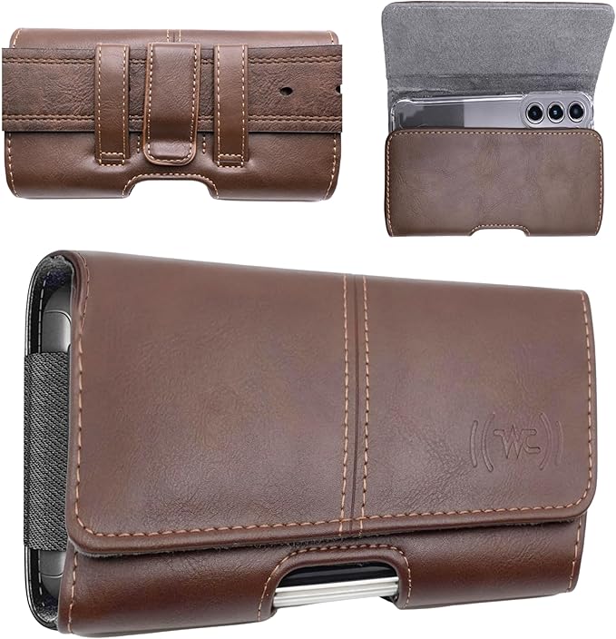 Wireless City X-Large Phone Holster for Men & Women, Horizontal Belt Clip & Loop Cell Phone Pouch, Magnetic Closure Phone Belt Holder Fits iPhone 17/16/15/14/13/12 Pro Max & Large Smartphones (Brown)