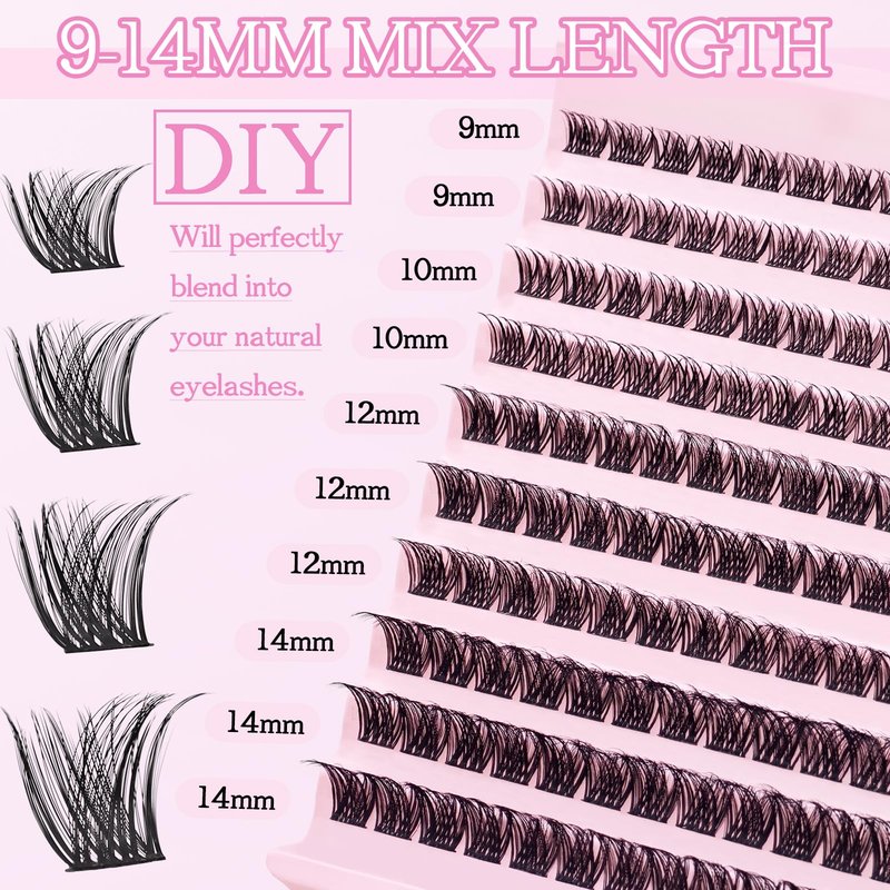 SLSXNL Natural Wispy Lash Clusters 9-14MM D Curl Cluster Eyelash Extensions Soft Eyelash Clusters,9mm 10mm 12mm 14mm False Eyelashes 120pcs Lash Clusters