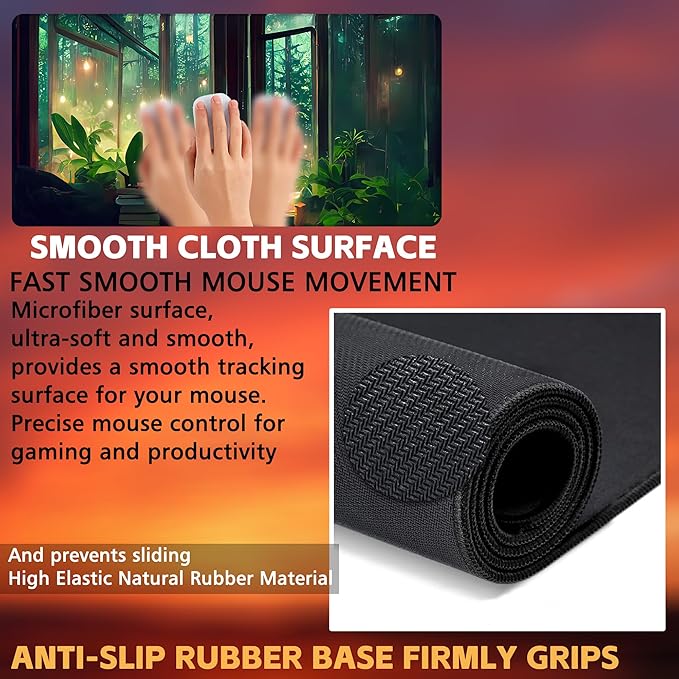 KOAIWPAE Desk Mat, Window View of Forest Desk Pad, Green Atmosphere Large Gaming Mouse Pad for Desk, 31.5"x15.7" Extended Big Computer Keyboard Mouse Pad with Non-Slip Base and Stitched Edge