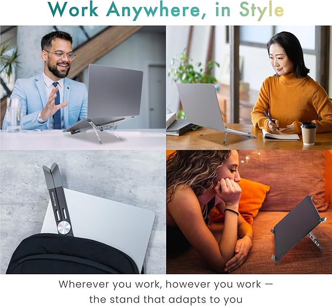 BELLEMOND Foldable Portable Laptop Stand | Ultralight Travel Riser | X-Frame Adjustable Aluminum | Fits MacBook, Dell, HP, Lenovo 10-17.3" | Carry Pouch | Midnight Black