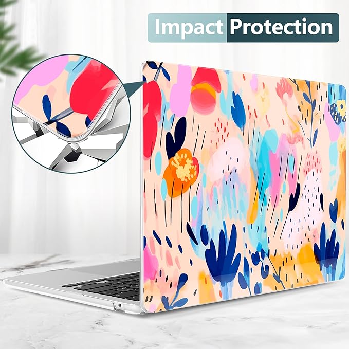 TWOLSKOO for MacBook Air 15 inch Case 2025 2024 2023 Release M4 A3241 M3 A3114 M2 A2941, Plastic Hard Shell & Screen Protector & Keyboard Cover &Type C Adapter, Bright Abstract Floral