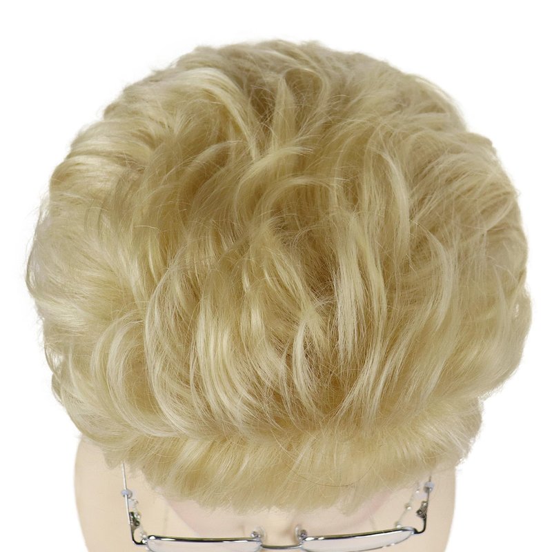 GNIMEGIL Curly Blonde Wig Sets Synthetic Hair Golden Grandma Wigs With Bangs Mommy Granny Outfits Betty White Wig Women Short Elderly Wigs With Glasses,Necklace For Old Lady Halloween Costume