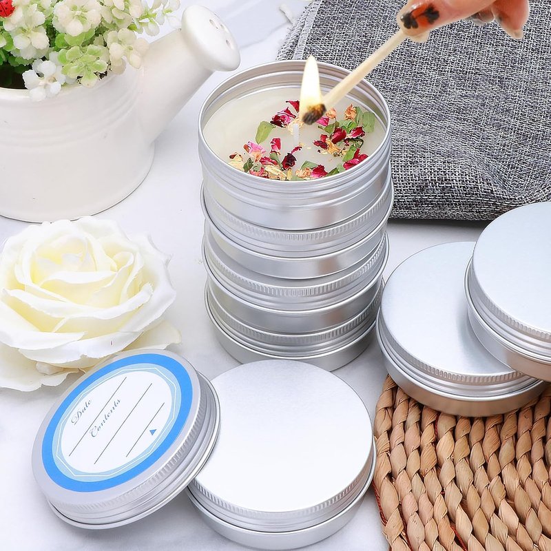 64-Pack 2oz Aluminum Tin Jars - Metal Round Tins with Screw Lid for Lotions, Balms & Spices