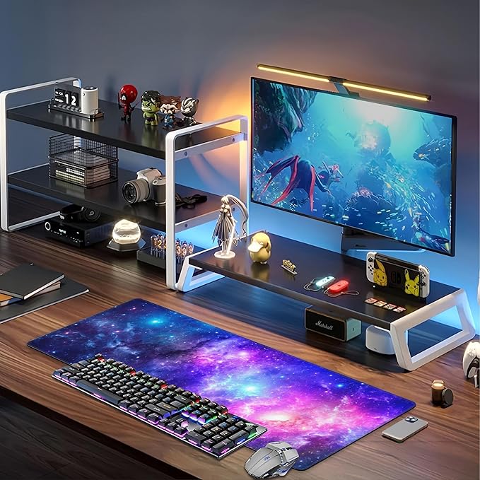 NIYLYNSYN Deep Universe Space and Stars Desk Mat,Large Galaxy Space Gaming Keyboard Mouse Pad,Non-Slip Rubber Base Desk Pad Thick Stitched Edges Waterproof Mousepad Mouse Mat 31.5"x11.8"