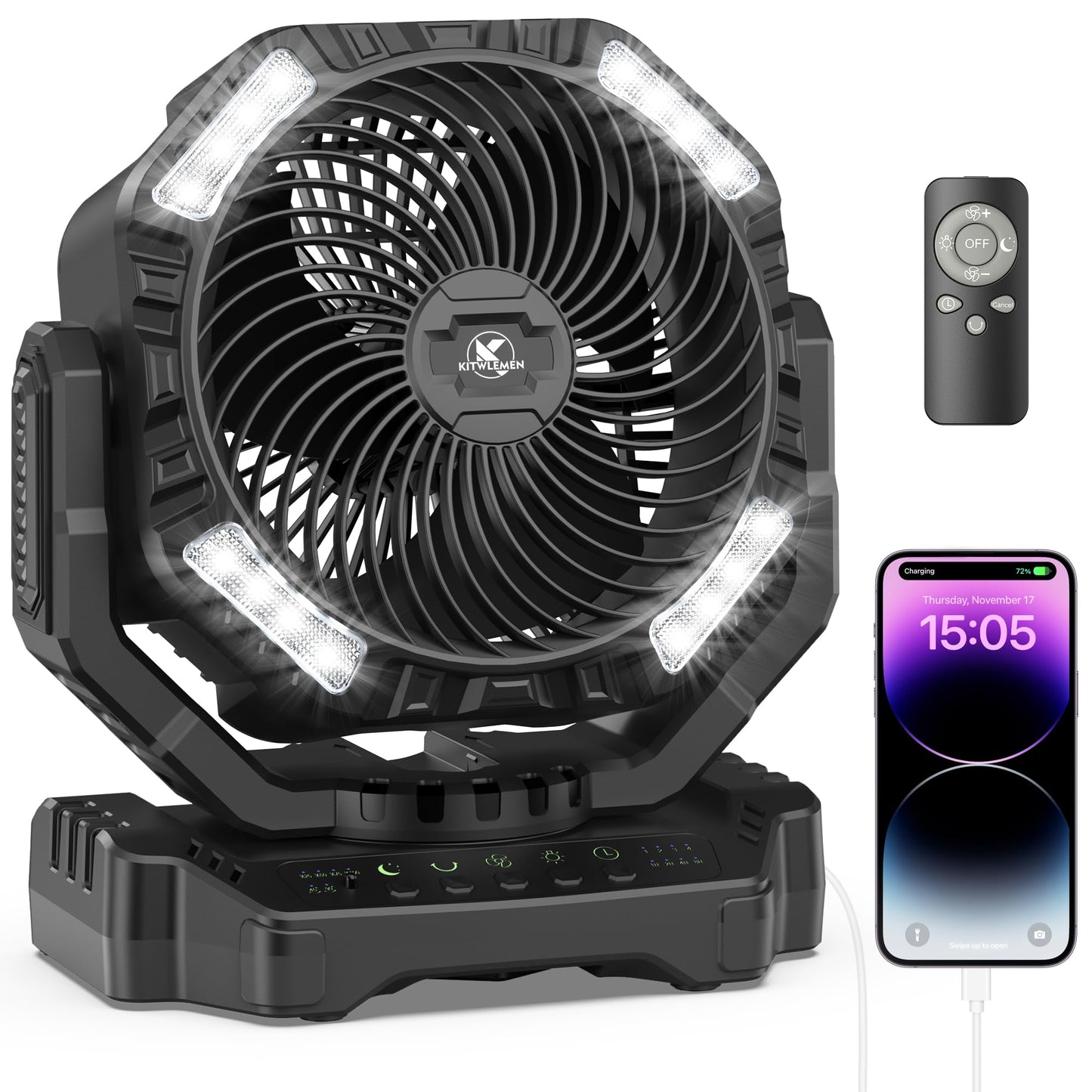 40000mAh Battery Powered Fan, Rechargeable Oscillating Floor Fan with Remote, 136H Cooling Max Camping Essentials for RV, Fathers Day Gift for Men Dad Blue Collar Workers, Co-Branded with AMACOOL