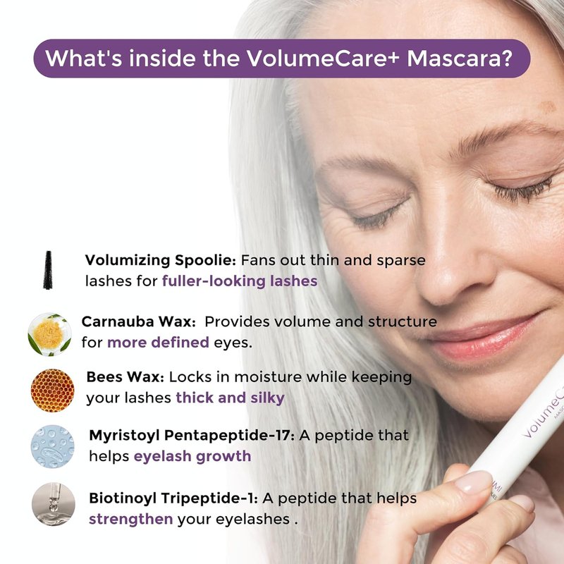 Rumi Cosmetiques VolumeCare+ Mascara - Extreme Length & Volume 2-in-1 Formula | Hypoallergenic for Sensitive Eyes (Natural Black)