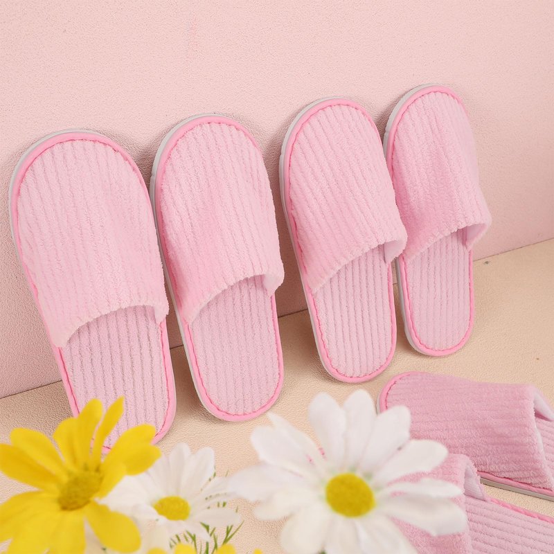 Panitay 20 Pairs Reusable Spa Slippers for Guests Washable House Slippers with Triple Layer Coral Fleece for Home Indoor Hotel Travel, Closed Toe(Pink)