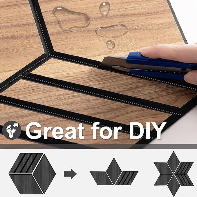 Mollywell Acoustic Panels, PVC Wood-Grain, 14x12 Inch Hexagon Carved Sound Proof Wall Tiles, Self-Adhesive High Density Felt for Home Theater/Studio/Office Echo Reduction, 12 Pack Black Oak, TH4