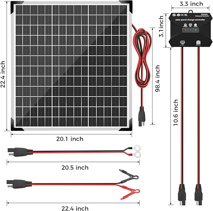Voltset 50W Solar Panel Kit - 12V Solar Battery Charger Maintainer - IP67 Waterproof Solar Trickle Charger with 10A Smart Charge Controller and Mount Bracket for Boat RV Car Motorcycle Marine Trailer