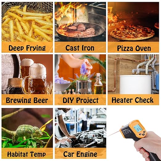 Pizza Oven Laser Thermometer Gun for Cooking, OnniOne Infrared Thermometer for Blackstone Griddle, -58℉~1022℉ Non Contact Grill Temperature Gun with Carrying Storage Bag, LCD Backlit (NOT for Human)