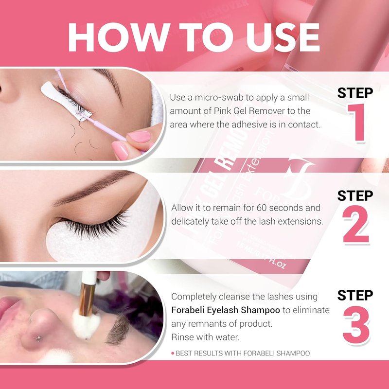 Pink Gel Lash Remover for Eyelash Extensions - Fast Acting 60s Dissolution | Professional Adhesive Remover | 15ml