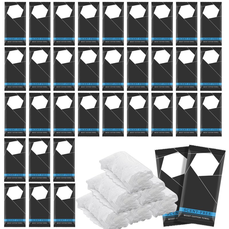 100 Pcs Moist Towel Bulk Moist Towelettes Individually Wrapped,White Towel Services,8.5''x8.5'' Unscented Wet Hand Towels,Disposable Refreshment Pre Moistened Towels for Travel Camping Sport Spa Party