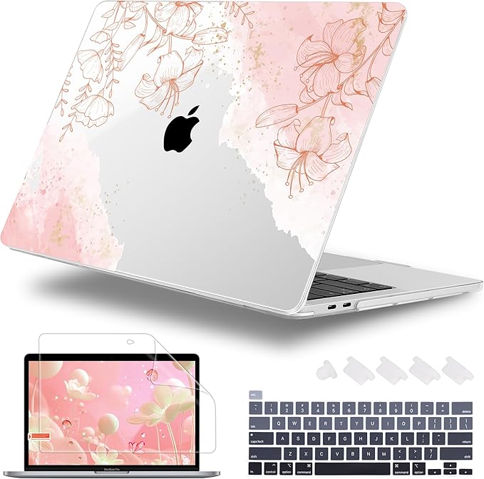 Lepeoac for MacBook Pro 16 inch Case 2019 2020 Release Model A2141, Plastic Hard Shell Cover with Keyboard Cover for MacBook Pro 16 inch with Touch Bar & Touch ID - Watercolor Floral