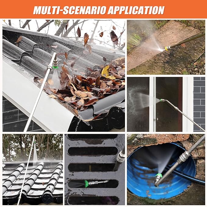 120" Gutter Cleaning Tools From the Ground, Pressure Washer Extension Wand with 5 Power Washer Nozzle Tips Replacement Pressure Washer Lance Wand with 30Â°/90Â°/120Â°Gutter Cleaner Attachment Curved Rods