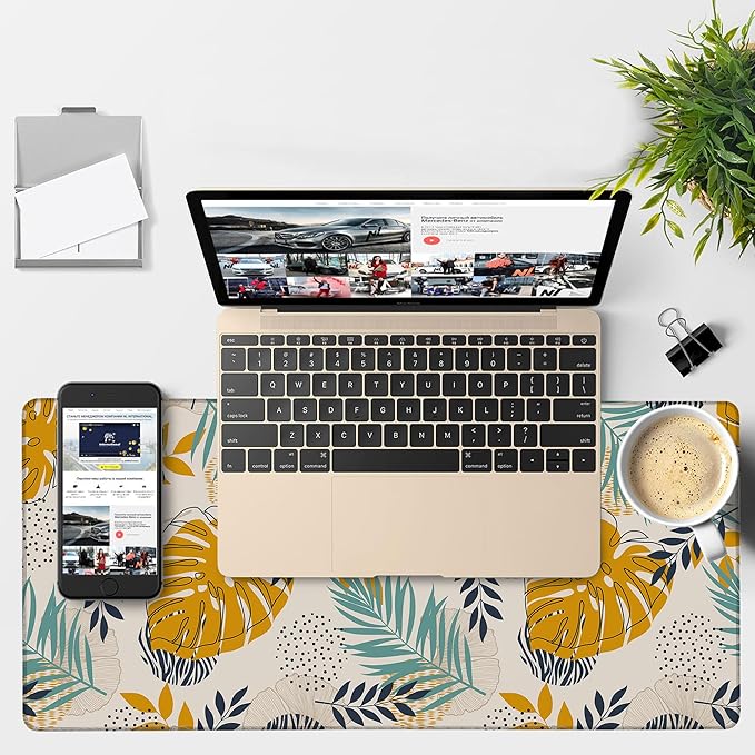 NITAHHHY Large Mouse Pad Palm Leaves Gaming Desk Pad Computer Keyboard Non-Slip Waterproof Mouse Mat with Rubber Base and Stitched Edges Entertainment Office Writing Desk Mat 35.4 x 15.7 Inches