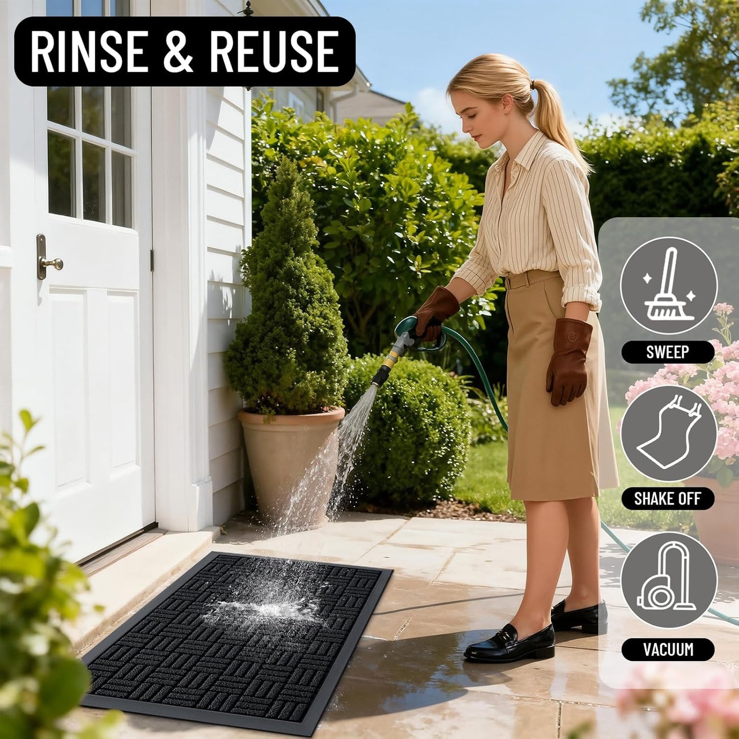 OLANLY Heavy-Duty Front Door Mat - Absorbent, Non-Slip Rubber Doormat | 29.5x17 Inches, Black