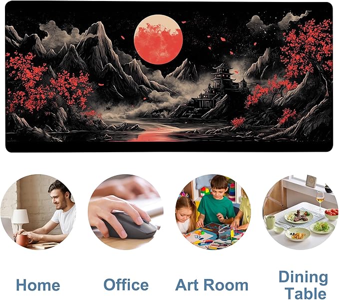 NITAHHHY Chinese Style Painting Gaming Mouse Pad 3mm Thick Stitched Edge Waterproof Non-Slip Large Computer Keyboard Mouse Mat,Suitable for Office Entertainment Decorative Desk Pad 35.4 x 15.7 Inches