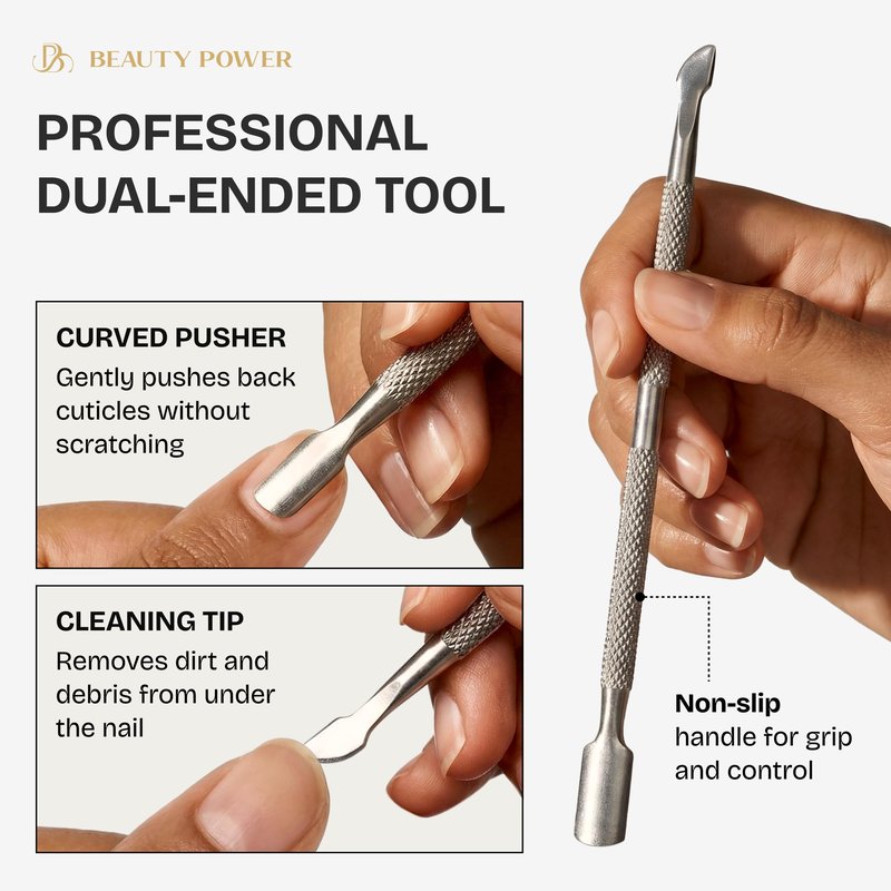 Beauty Power Cuticle Trimmer with Cuticle Pusher & Nano Nail File - Cuticle Nipper Cuticle Remover - Professional Stainless Steel Clippers Pedicure Manicure Tools for Fingernails - Gift Idea