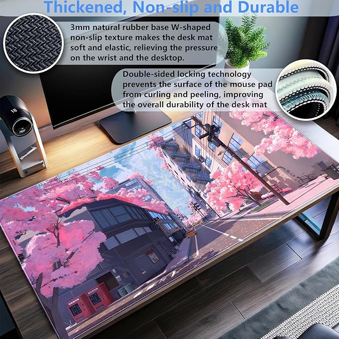 Cindasun Japanese Cherry Blossom Mouse Pad, Pink Cute Desk Mat Extended XL Large Full Desk Gaming Mousepad 31.5''X15.7'' Computer Laptop Desk Pad Keyboard and Mouse Mat for Office Desktop Decoration