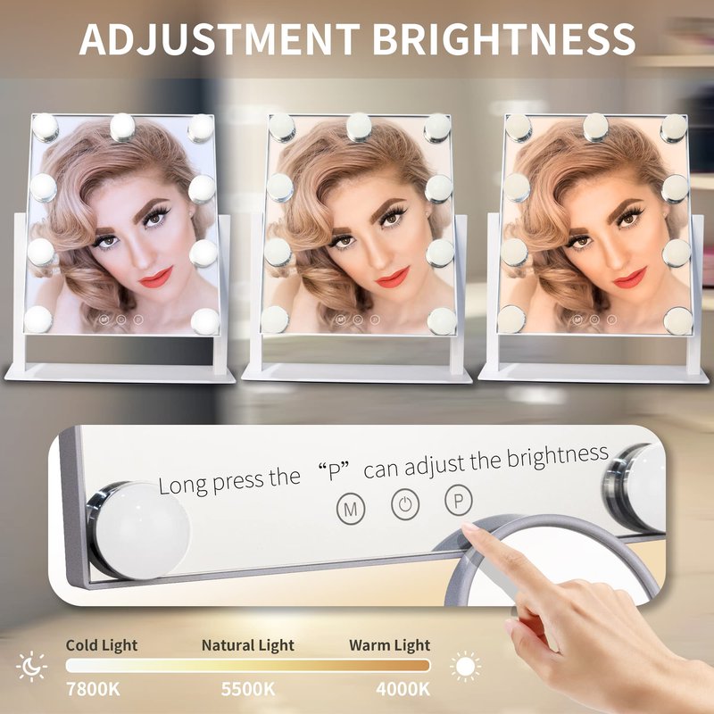 SLIMOON Makeup Vanity Mirror with LED Lights Makeup Mirror Detachable 10X Magnification, Hollywood Make Up Mirror with Lighting, Smart Touch, Rechargeable,360° Rotation, White 13.77"x 11.81"