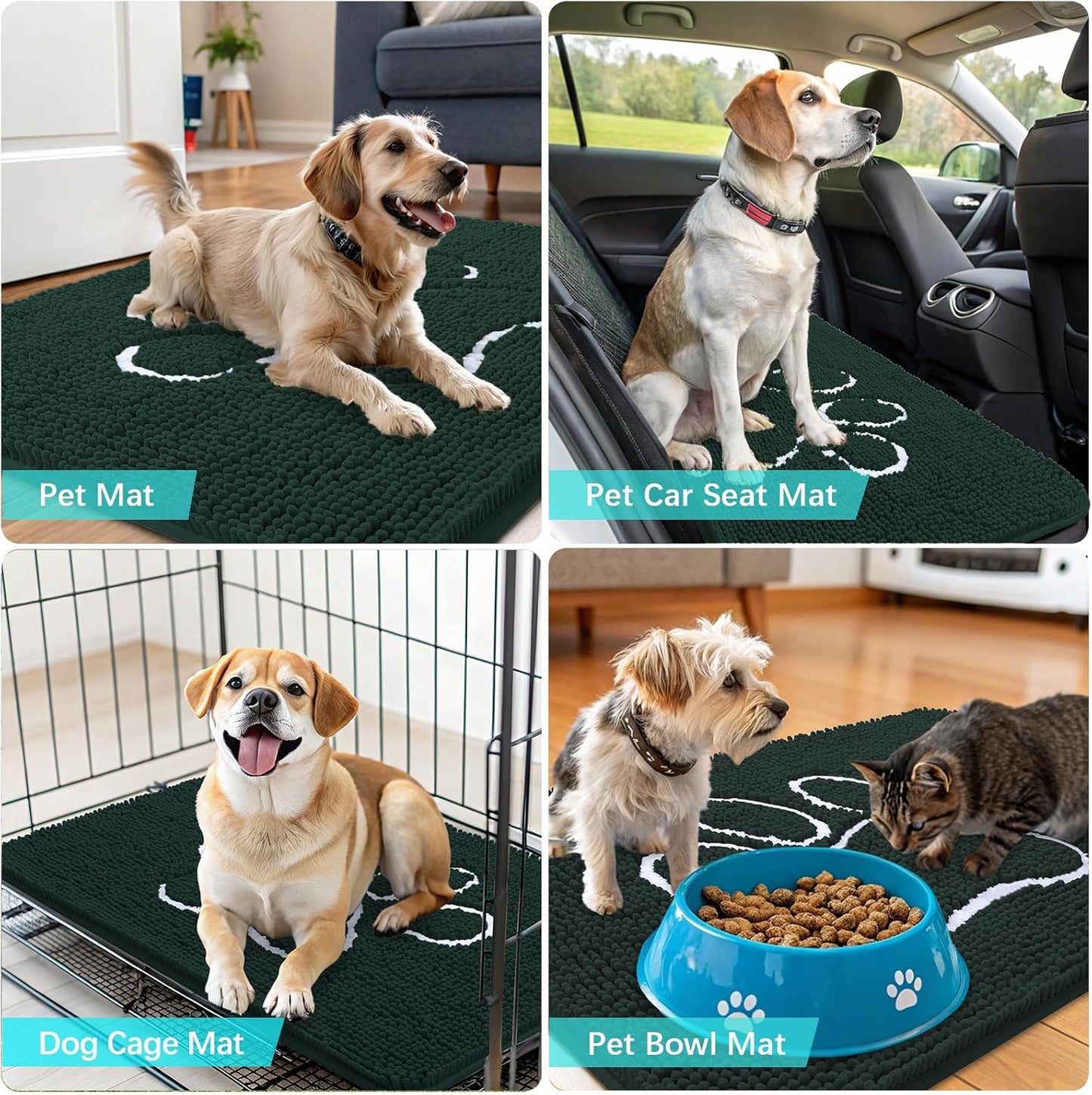 OLANLY Dog Door Mat - Absorbent Non-Slip Mud Mat for Muddy Paws | 70x24 Inches, Blackish Green