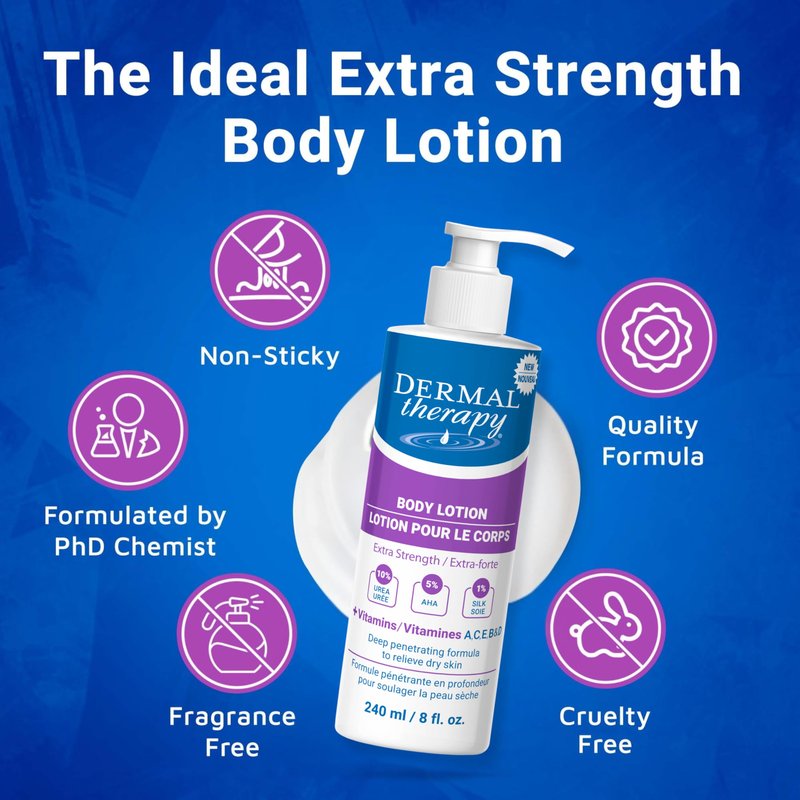 Dermal Therapy Extra Strength Body Lotion – Hydrating Formula with 10% Urea and 5% Alpha Hydroxy Acids | Helps Smooth and Moisturize Dry Skin | 8 fl oz (2-Pack)