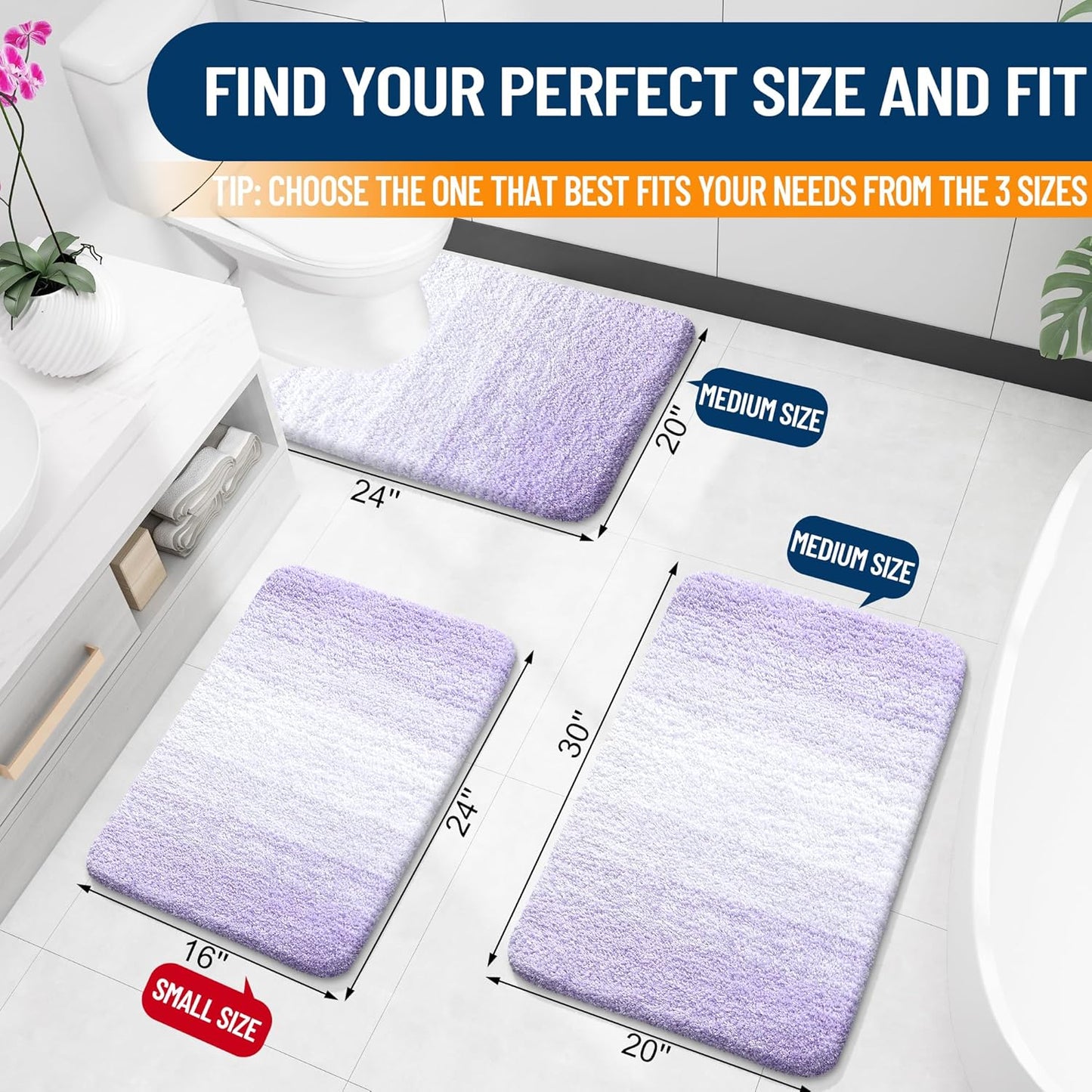 OLANLY Bathroom Rugs Mat - Extra Soft Microfiber Bath Rug with Rubber Backing | 30x20, Light Purple