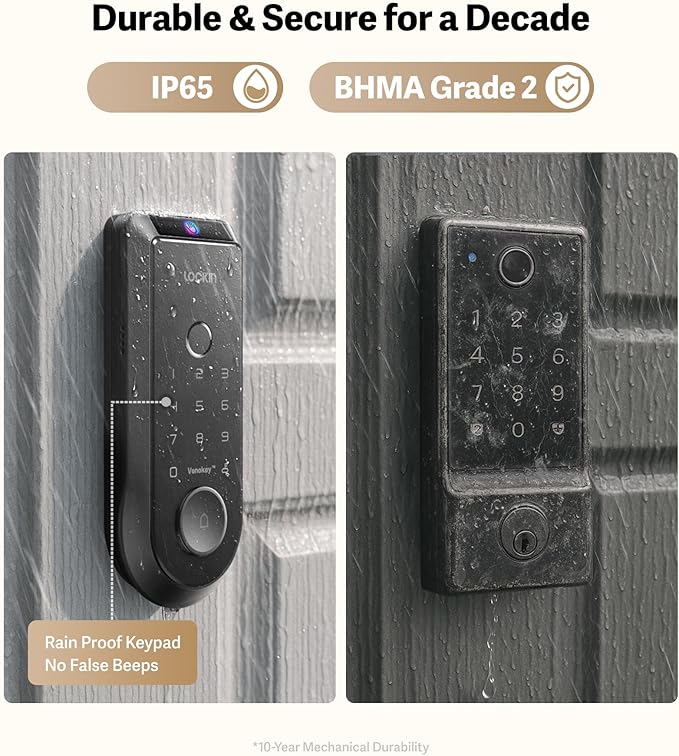 Lockin Venoris Smart Lock - Palm Vein & Fingerprint Keyless Entry Door Lock - 6 Unlock Methods - Built-in WiFi - Smart Home Compatible - No Monthly Subscription - 7-Month Battery Life