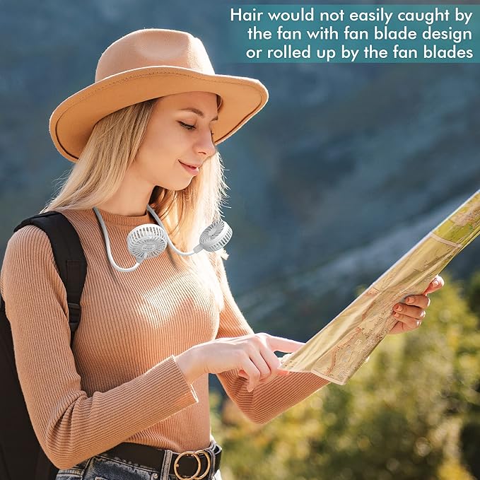 Portable Neck Fan, 2600mAh Battery Operated Ultra Quiet Hands Free USB Fan with 3 Speeds, Strong Wind, 360° Adjustable High Flexibility Wearable Personal Fan for Home Office Outdoor Travel-White