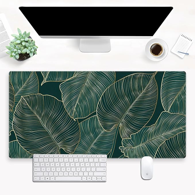 Luxury XXL Desk Mat 31.5x15.7 Emerald Green Gold Leaf Mouse Pad