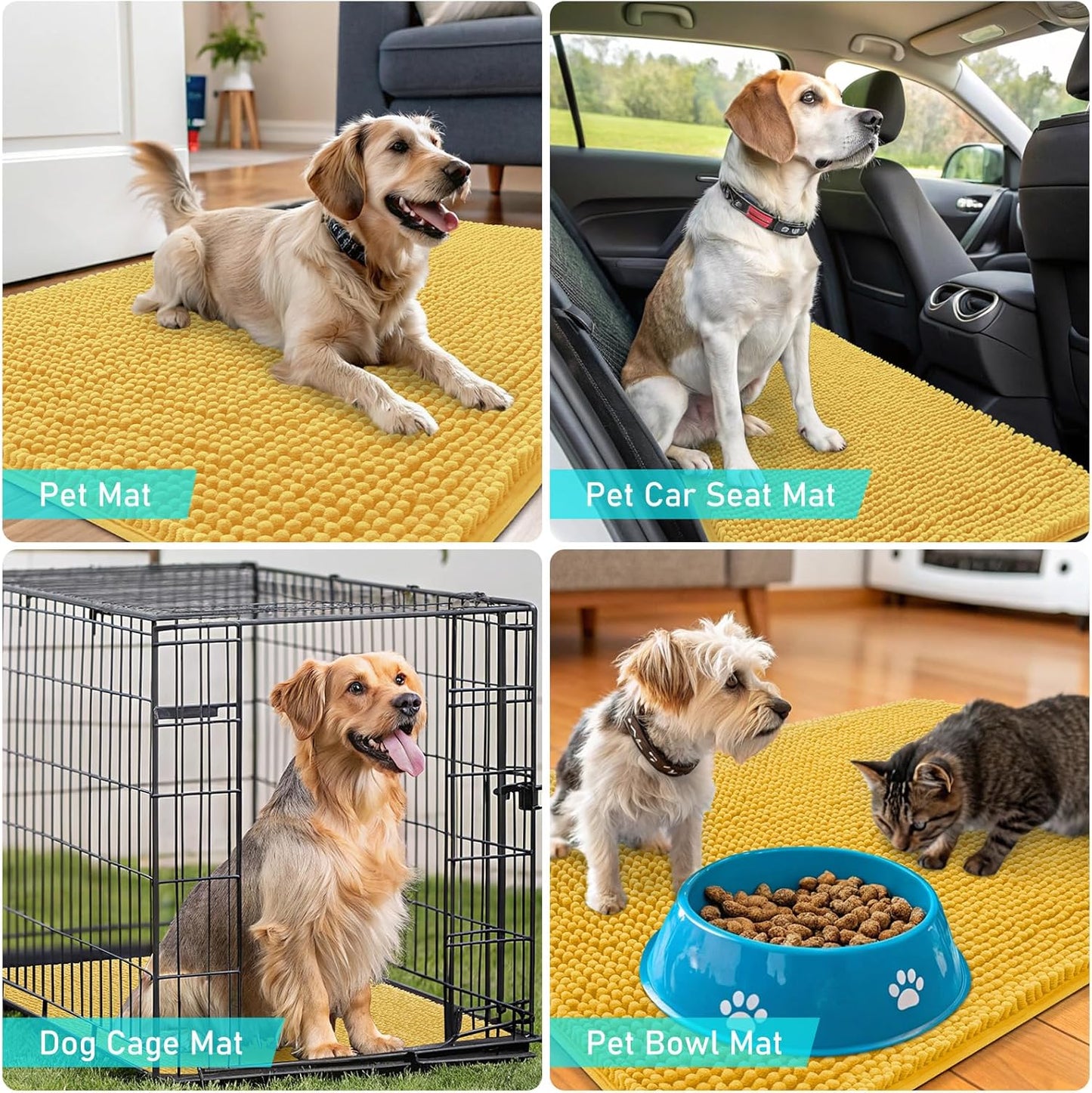OLANLY Dog Door Mat - Absorbent Non-Slip Chenille for Muddy Paws | 59x35 Inches, Quick Dry, Yellow