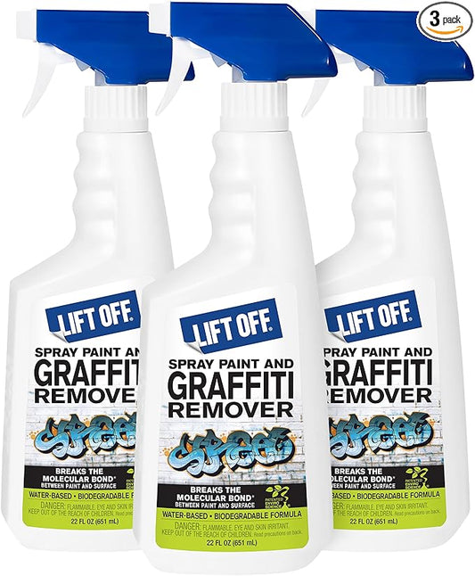 Motsenbocker's Lift Off 41101-3PK Spray Paint and Graffiti Remover – Removes Spray Paint, Acrylic, and Enamel – Safe for Wood, Metal, Concrete, Plastic – Water-Based Formula – 22 Fl Oz (Pack of 3)