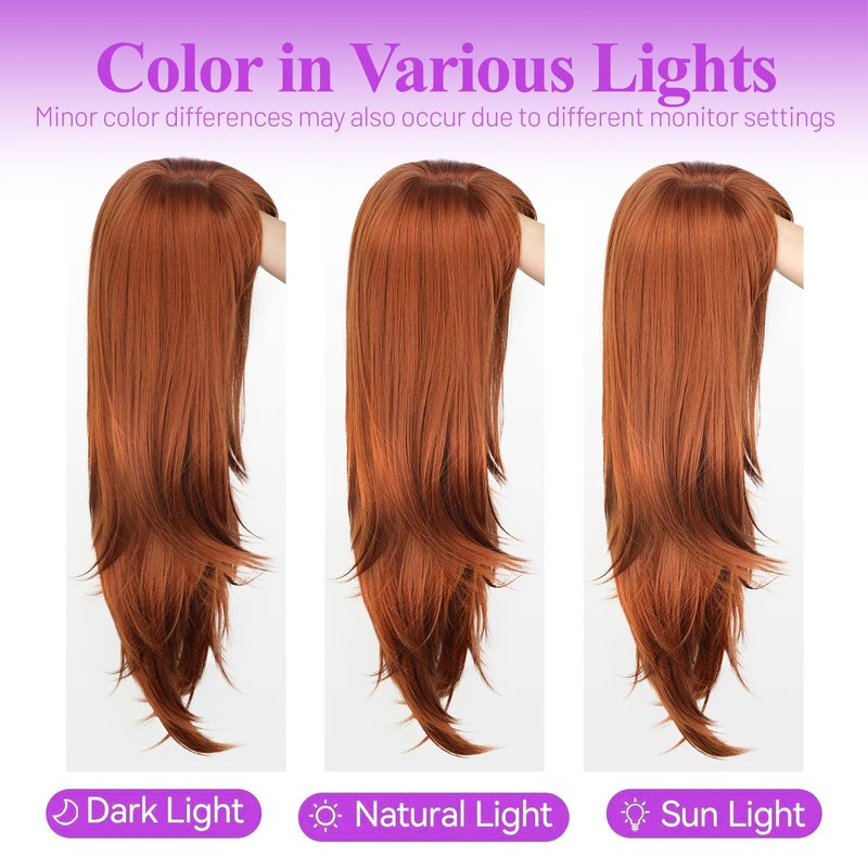 Eawwii Long Ginger Wig with Bangs for Women,4x4 Realistic Scalp, Free Parting,Layered Hairstyle Synthetic Heat Resistant for Daily Party Use 26 inch