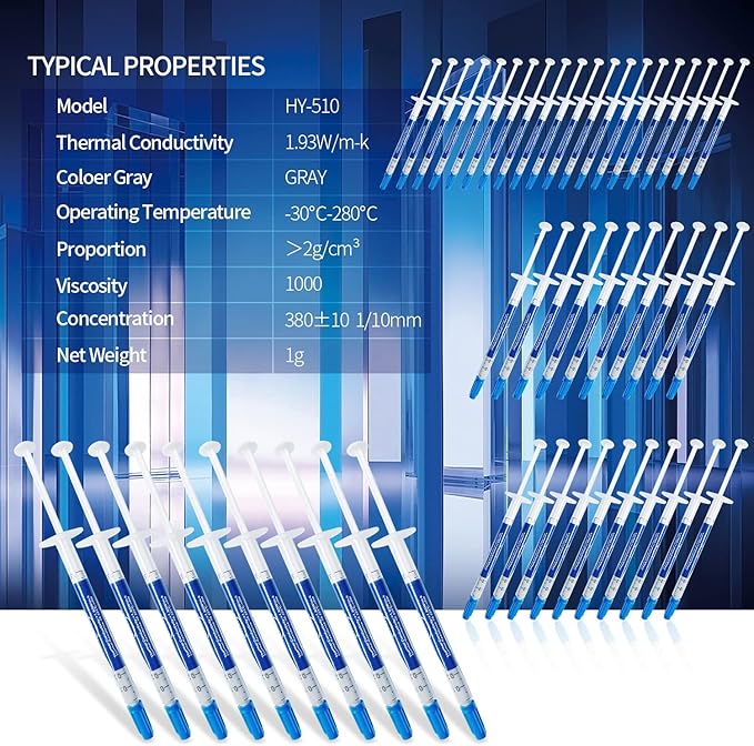 MoneyQiu HY510-50PCS(1PCS-1g) CPU Thermal heatsink Paste Silicone Grease Compound Carbon Based High Performance Non-Conductive for pc CPU gpu PS4 50 Gram