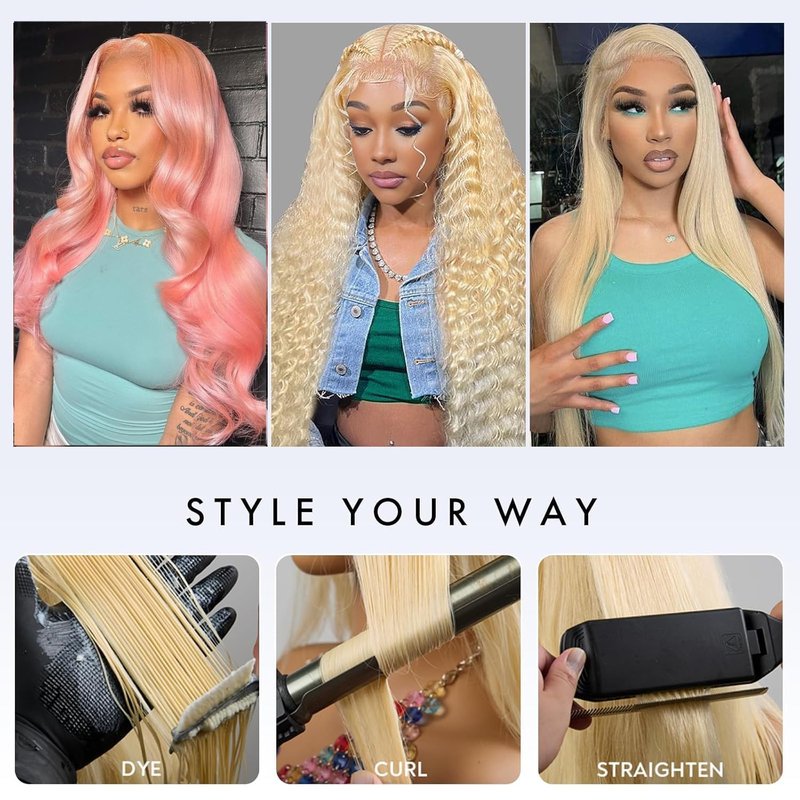 KAFEIER HAIR 613 Lace Frontal Straight Human Hair Ear To Ear Blonde Frontal 13X4 Transparent Hd Lace Free Part With Baby Hair Pre Plucked Brazilian Virgin Remy Human Hair Extension 14 Inch