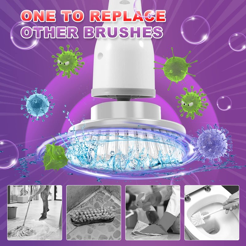 Electric Spin Scrubber, 2 Spin Speeds Cordless Shower Scrubber with 7 Replaceable Brush Heads & Adjustable Extension Arm, Shower Cleaning Brush for Bathtub Tile Floor