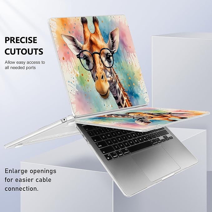 Lepeoac Case for 2026/2025/2024/2023 MacBook Air 15-inch Laptop Release M5 A3448 /M4 A3241 /M3 A3114 /M2 A2941, Stylish Protective Hard Shell Cover for MacBook Air 15.3 inch, Glasses Giraffe