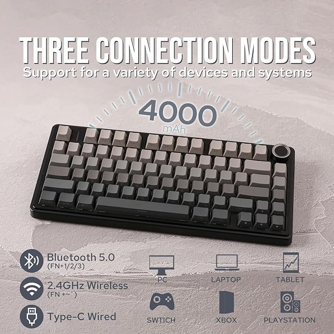 EPOMAKER x Aula F75 Gasket Mechanical Keyboard, 75% Wireless Hot Swappable Gaming Keyboard with Five-Layer Padding&Knob, BT/2.4GHz/USB-C, RGB (Black Gradient, LEOBOG Reaper Switch)