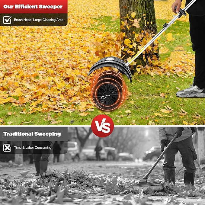 2-Stroke 52CC Gas Power Handheld Sweeper, Motor Side-Mounted Sweepers Snowplow Broom Driveway Turf Lawns Artificial Grass Power Brush Lawn Sweeper Cleaner Tools (52CC 2.3HP(Blowing Function))
