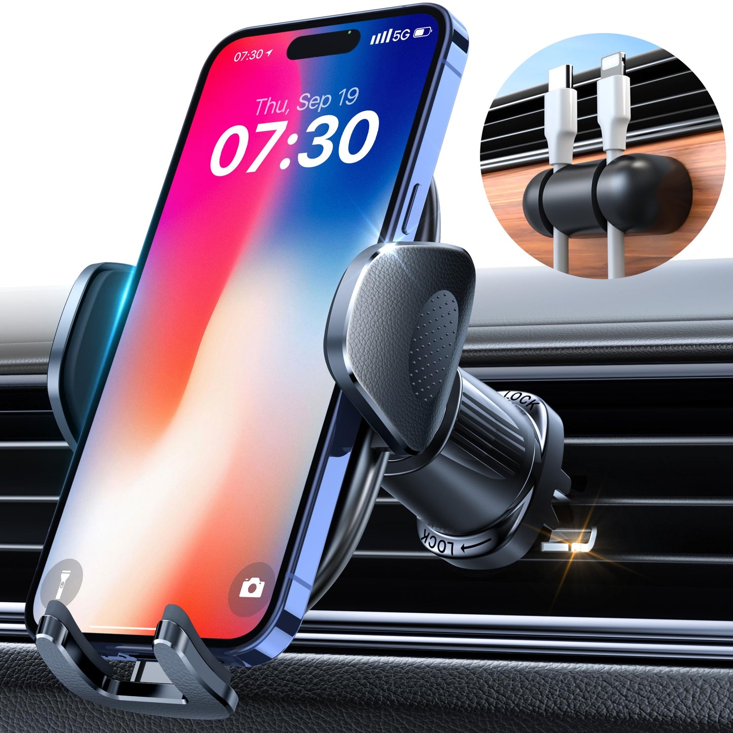 YRU Phone Holders for Your Car [2026 Upgraded Military Metal Hook], Cellphone Holder Car[No Fear of Bumps] Vent Phone Mount Truck Compatible with iPhone17 16 15 14 13 12 Samsung Android, Jet Black
