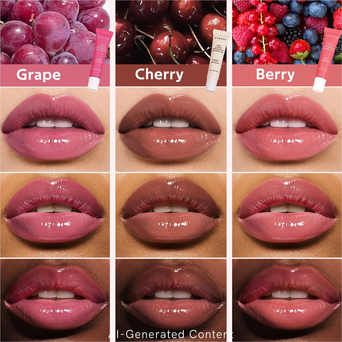 KIMUSE 3 Pack Tinted Lip Butter Hydration Balm, Hydrating Lip Treatment with Hyaluronic Acid & Vitamin E, Tinted Lip Balm for Instant Moisture, Shine & Hydration, Supple Lips, Vegan & Cruelty-Free