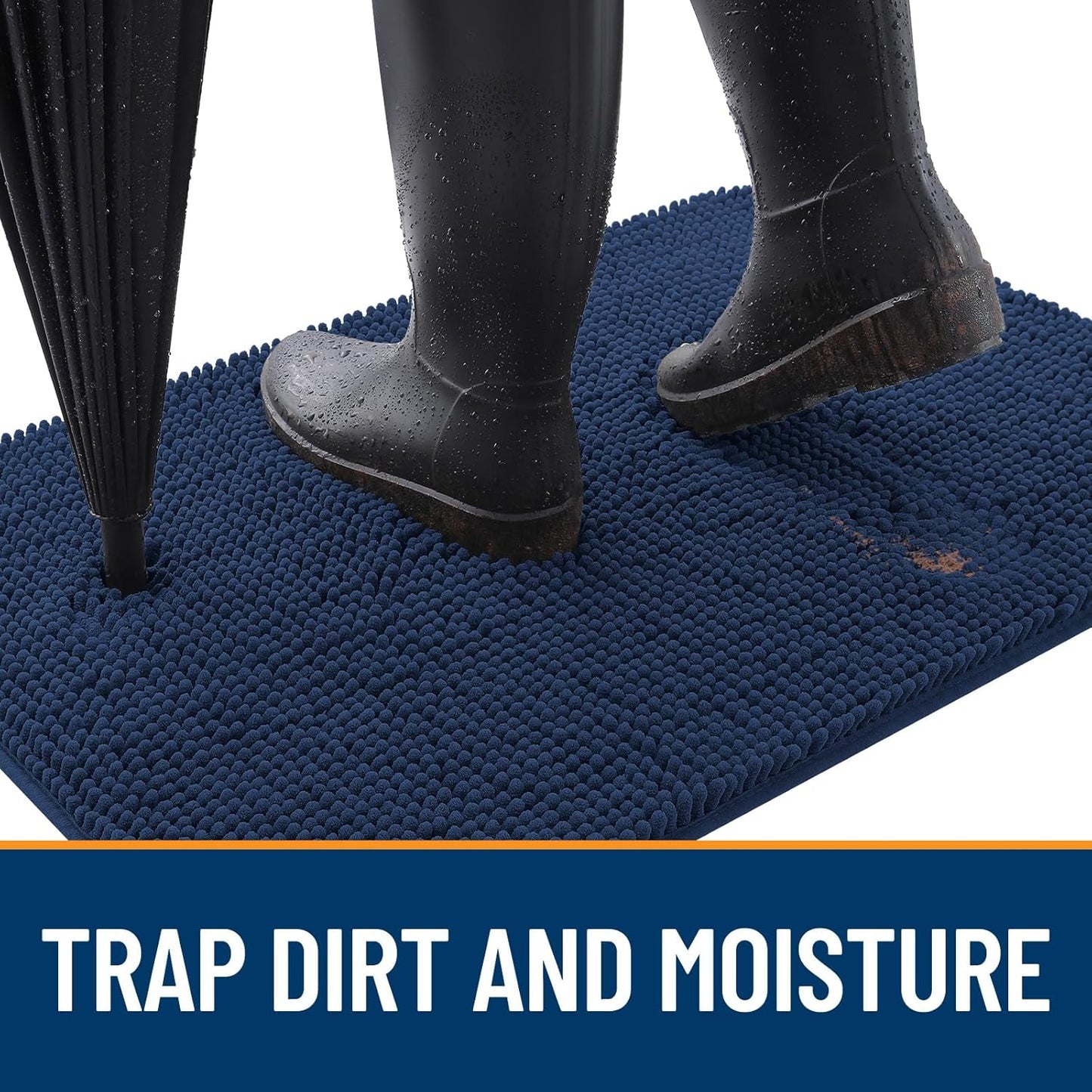 OLANLY Dog Door Mat - Absorbent Non-Slip Mud Mat for Indoor Use | Quick Dry Chenille, 30x20, Dark Blue